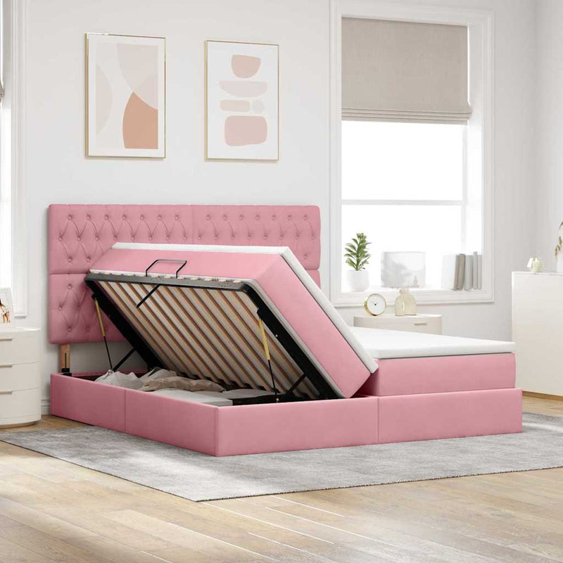 Pat cu storage cu headboard Roz 180 x 200 cm Catifea