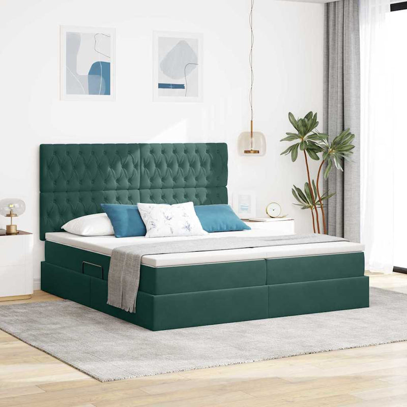 Pat cu storage cu headboard Verde închis 200 x 200 cm Catifea