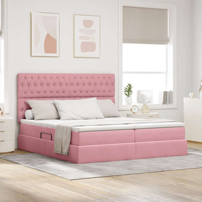 Pat cu storage cu headboard Roz 200 x 200 cm Catifea