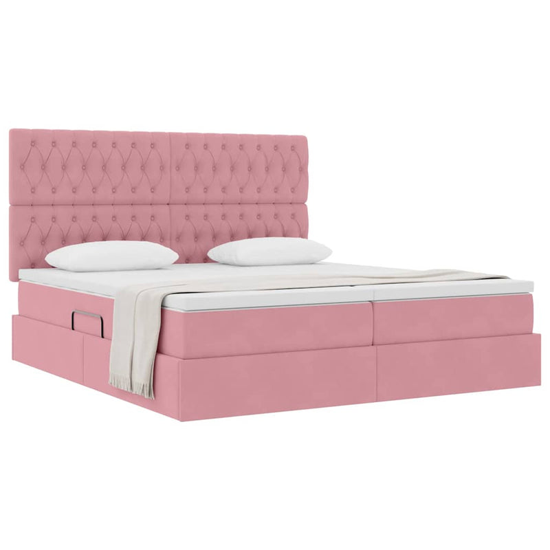 Pat cu storage cu headboard Roz 200 x 200 cm Catifea