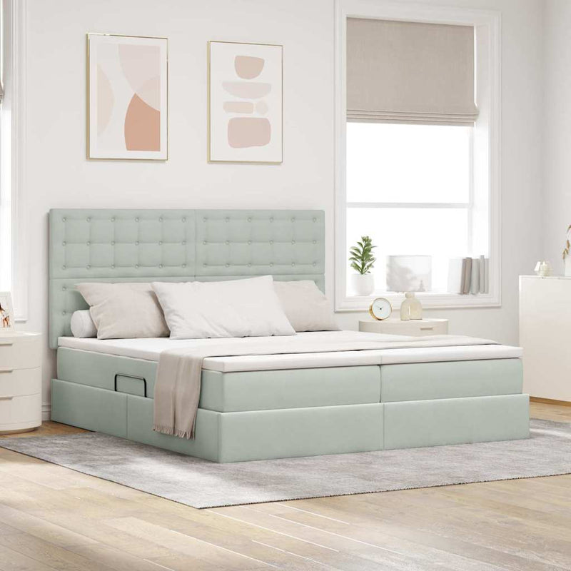 Pat cu storage cu headboard Gri deschis 180 x 200 cm Catifea