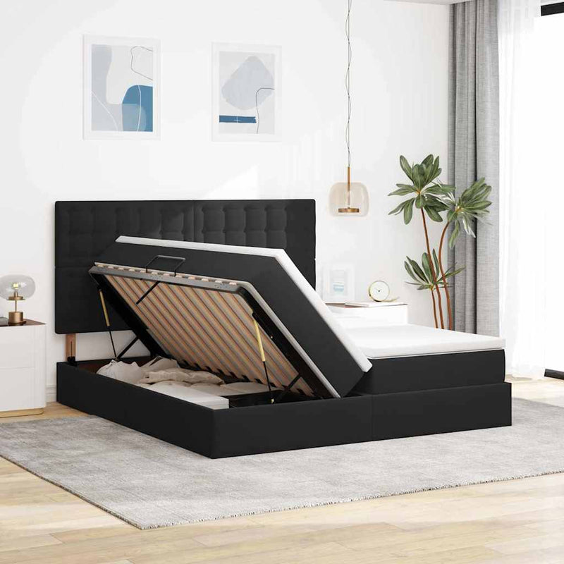 Pat cu storage cu headboard Negru 180 x 200 cm Catifea