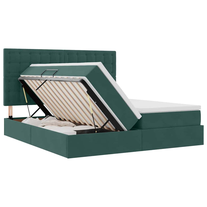 Pat cu storage cu headboard Verde închis 180 x 200 cm Catifea