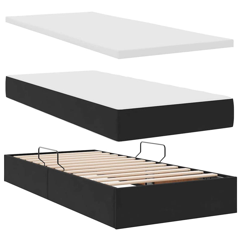 Pat cu storage cu headboard Negru 200 x 200 cm Catifea