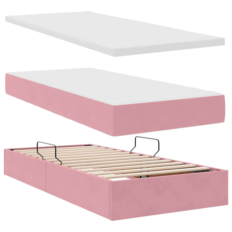 Pat cu storage cu headboard Roz 200 x 200 cm Catifea