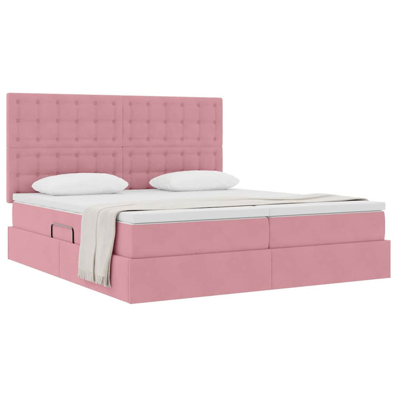 Pat cu storage cu headboard Roz 200 x 200 cm Catifea