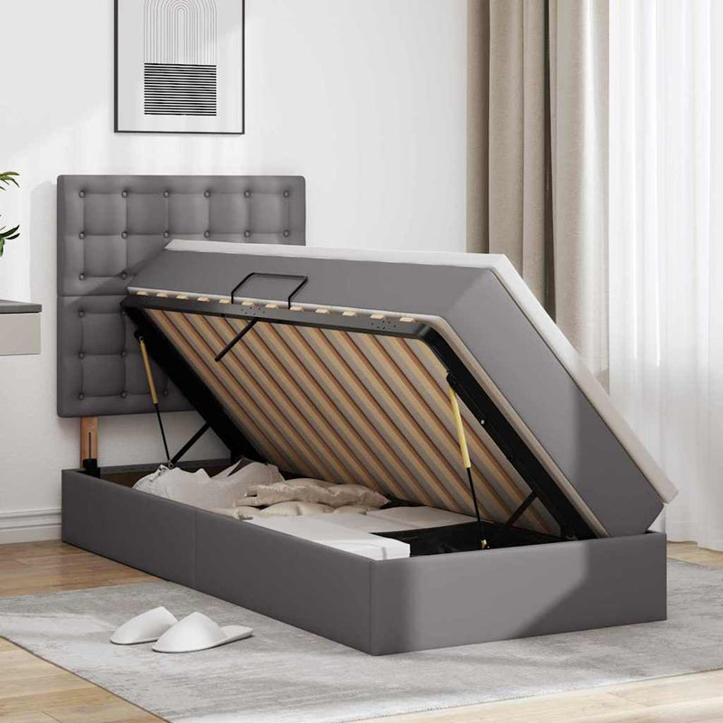 Pat cu saltea și LED Gri 90 x 190 cm Piele artificială