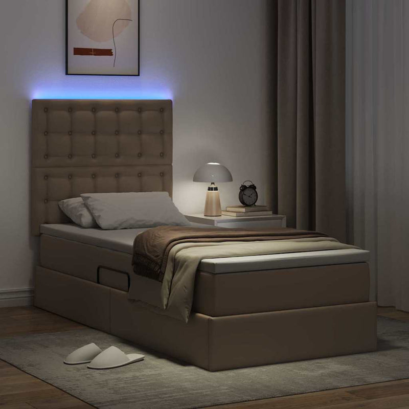 Pat cu saltea și LED Cappuccino 90 x 190 cm Piele artificială