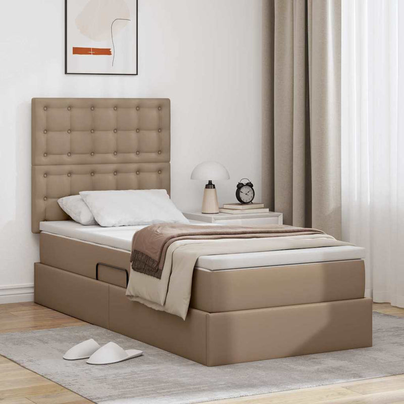 Pat cu saltea și LED Cappuccino 90 x 190 cm Piele artificială