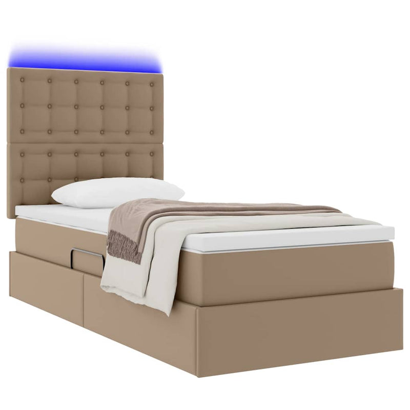 Pat cu saltea și LED Cappuccino 90 x 190 cm Piele artificială