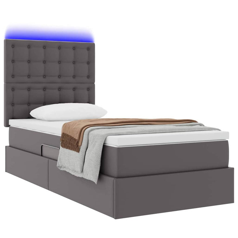 Pat cu saltea și LED Gri 90 x 200 cm Piele artificială