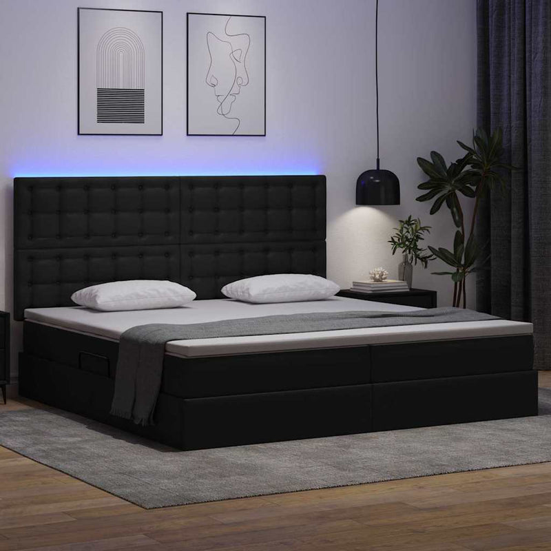 Pat cu saltea și LED Negru 200 x 200 cm Piele artificială