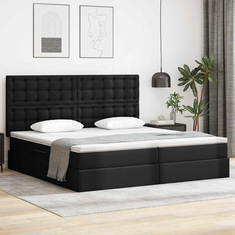 Pat cu saltea și LED Negru 200 x 200 cm Piele artificială