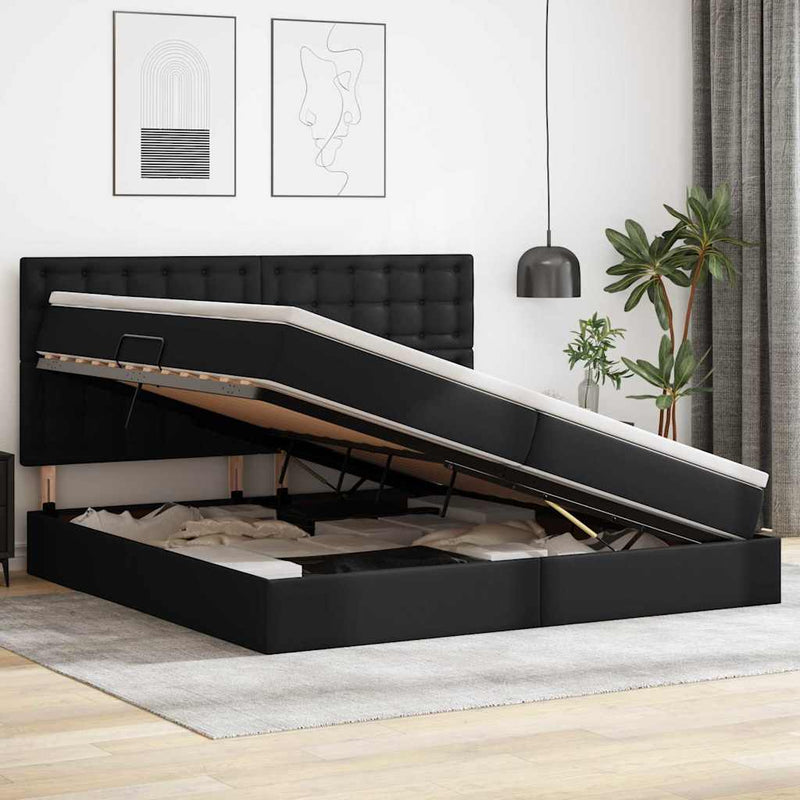 Pat cu saltea și LED Negru 200 x 200 cm Piele artificială