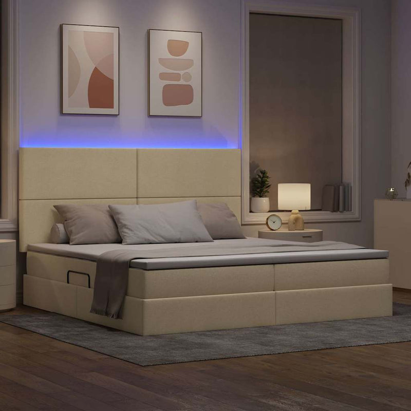 Pat cu LED și saltea Creme 200 x 200 cm Țesătură