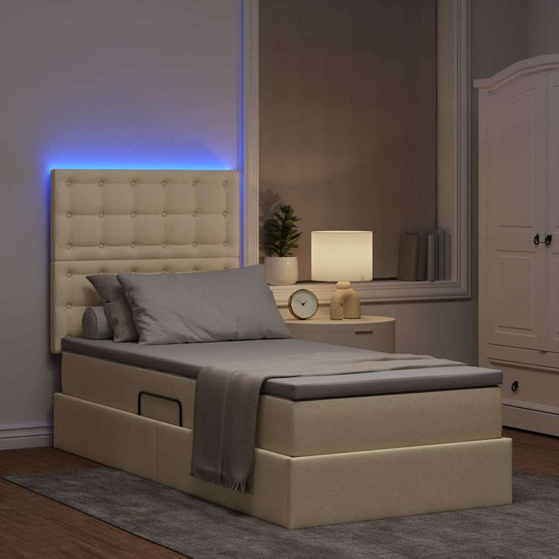 Pat cu LED și saltea Creme 90 x 190 cm Țesătură