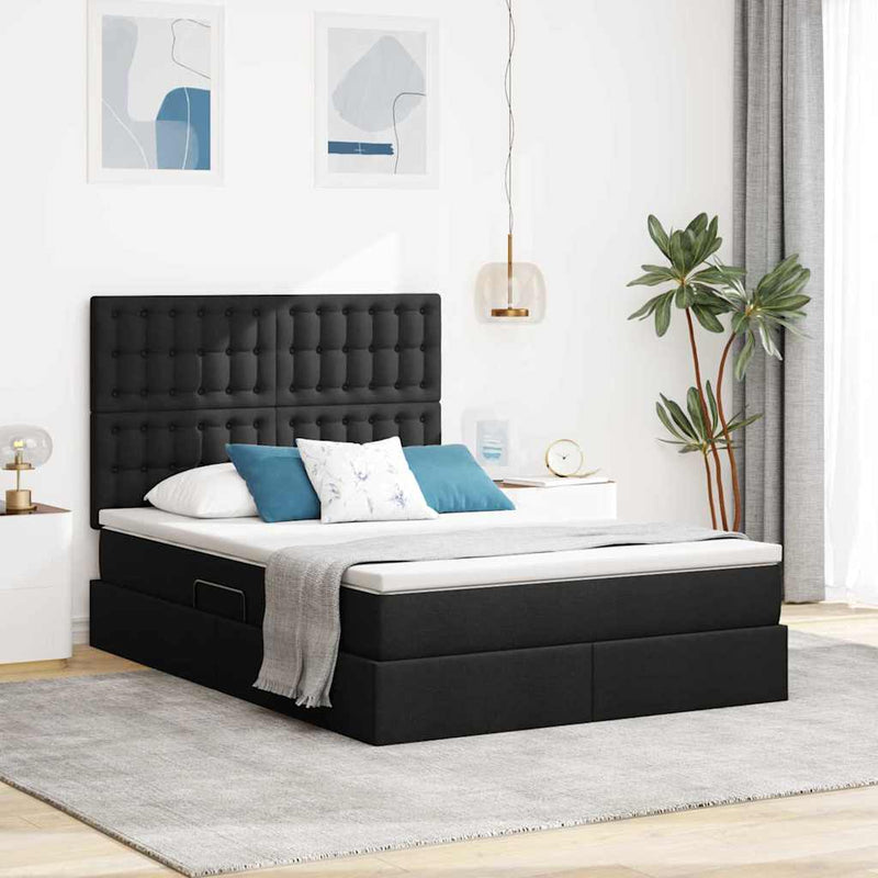 Pat cu LED și saltea Negru 140 x 200 cm Țesătură