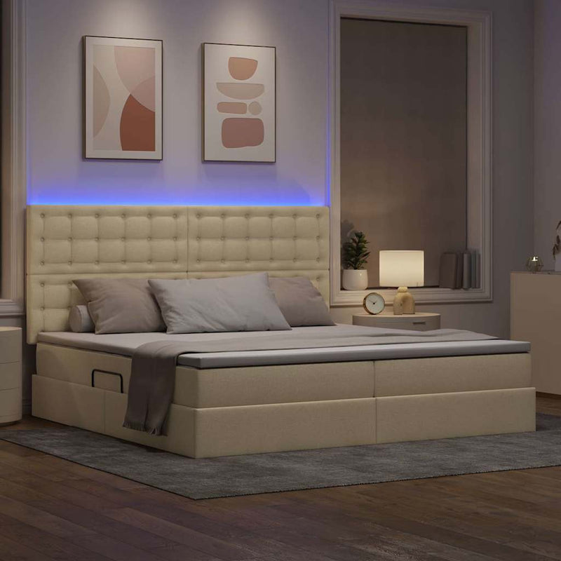 Pat cu LED și saltea Creme 200 x 200 cm Țesătură