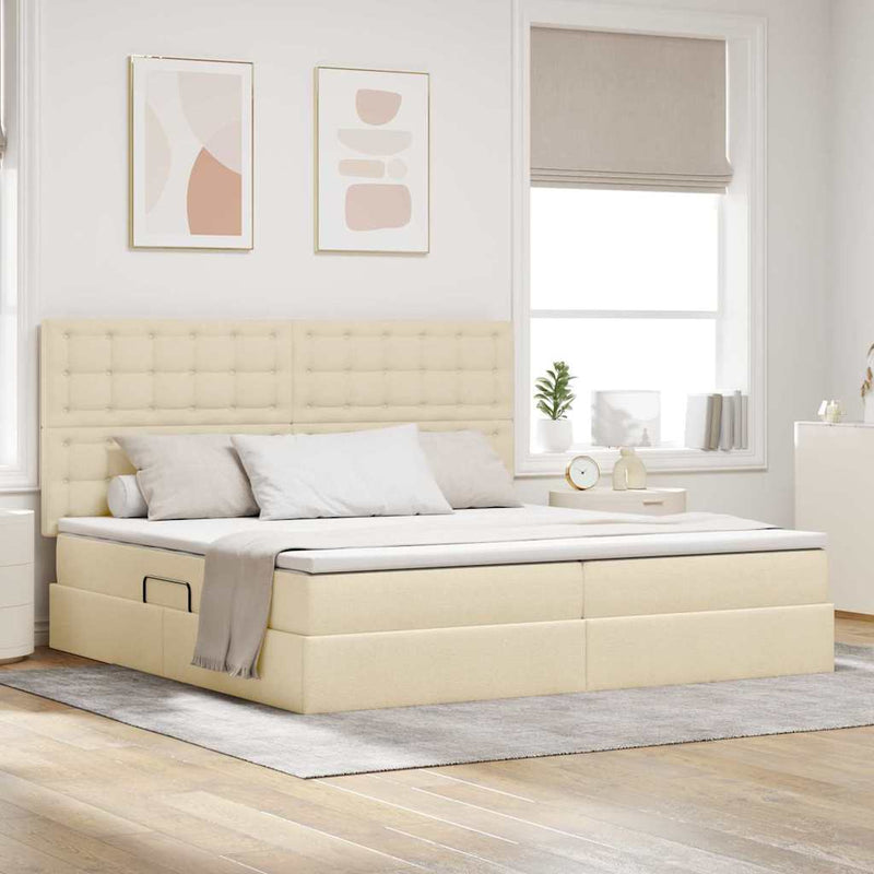 Pat cu LED și saltea Creme 200 x 200 cm Țesătură