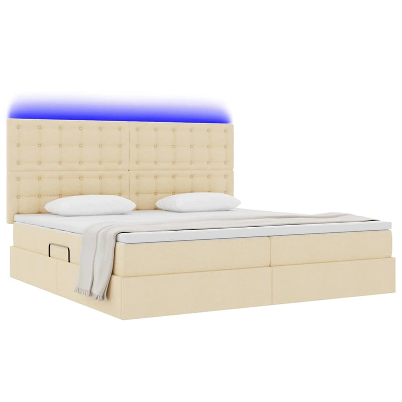 Pat cu LED și saltea Creme 200 x 200 cm Țesătură