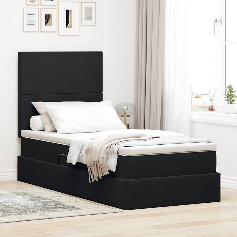 Pat cu LED și saltea Negru 90 x 200 cm Catifea