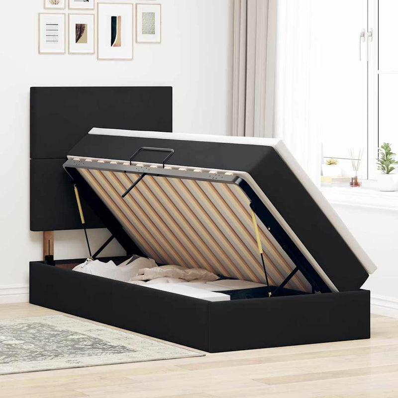Pat cu LED și saltea Negru 90 x 200 cm Catifea