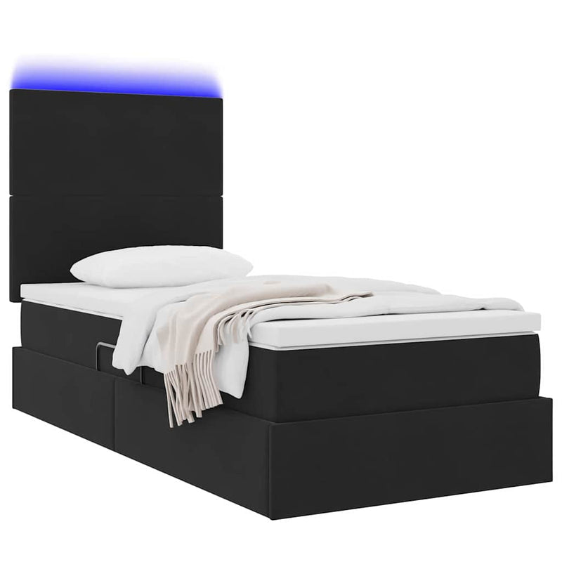Pat cu LED și saltea Negru 90 x 200 cm Catifea
