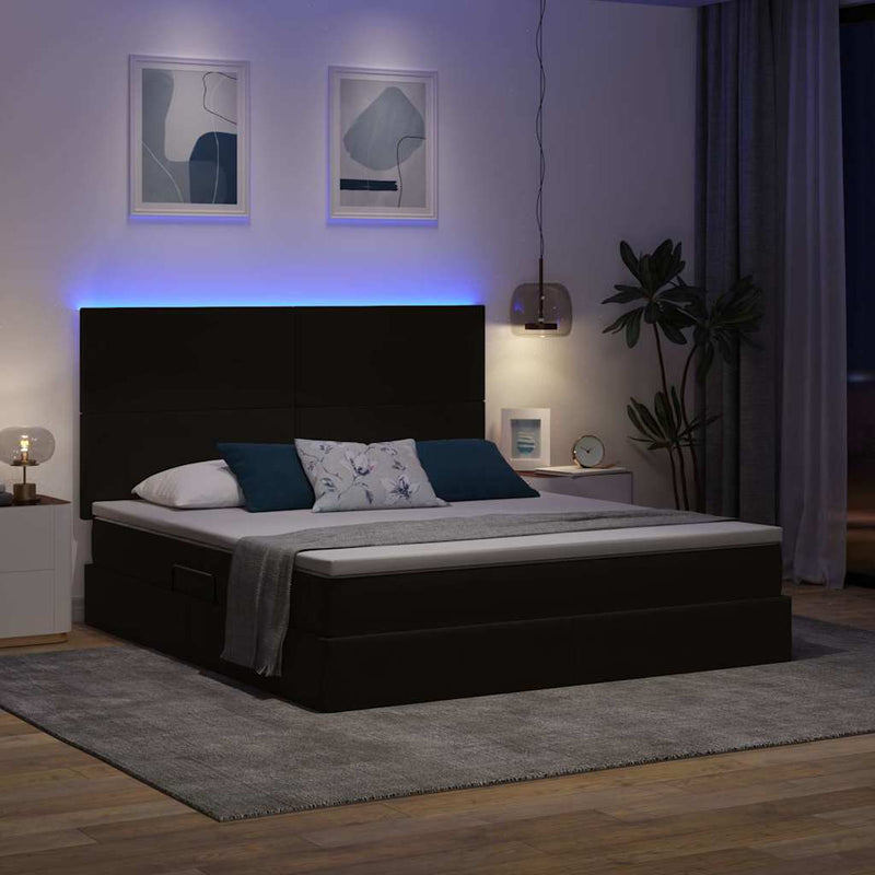 Pat cu LED și saltea Negru 180 x 200 cm Catifea