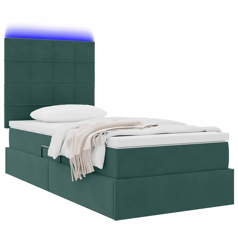 Pat cu LED și saltea Verde închis 100 x 200 cm Catifea