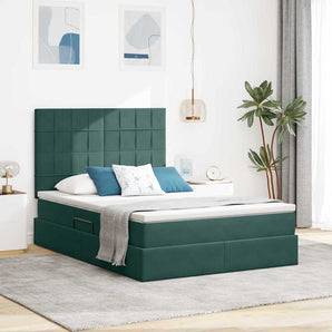 Pat cu LED și saltea Verde închis 140 x 200 cm Catifea