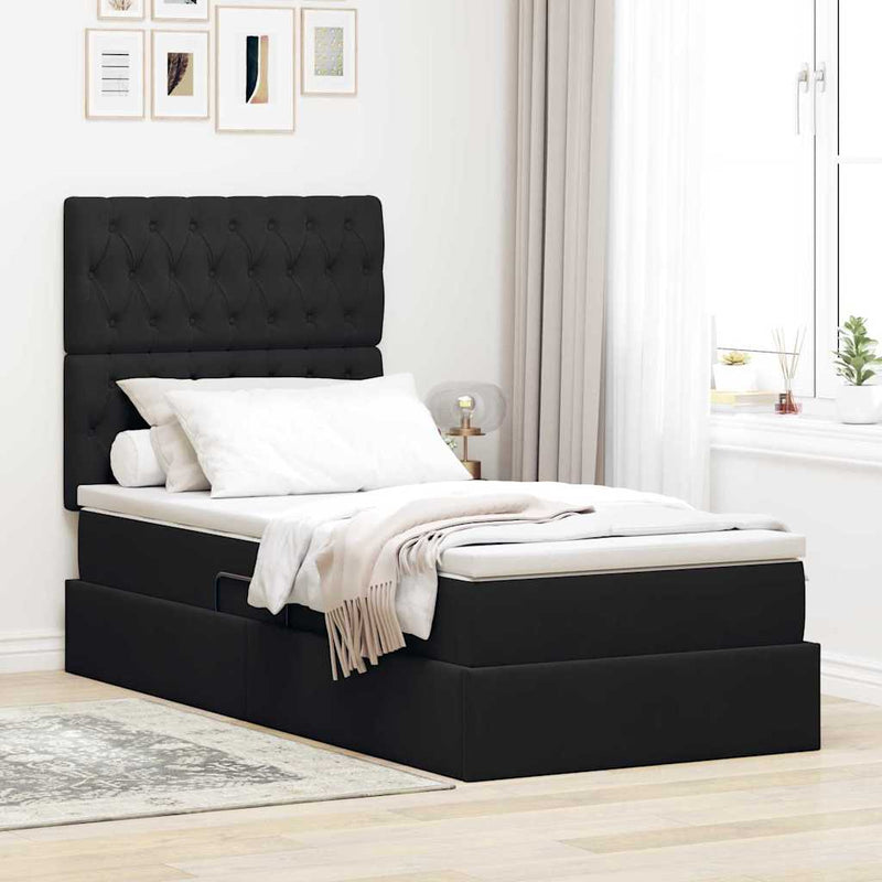 Pat cu LED și saltea Negru 90 x 190 cm Catifea