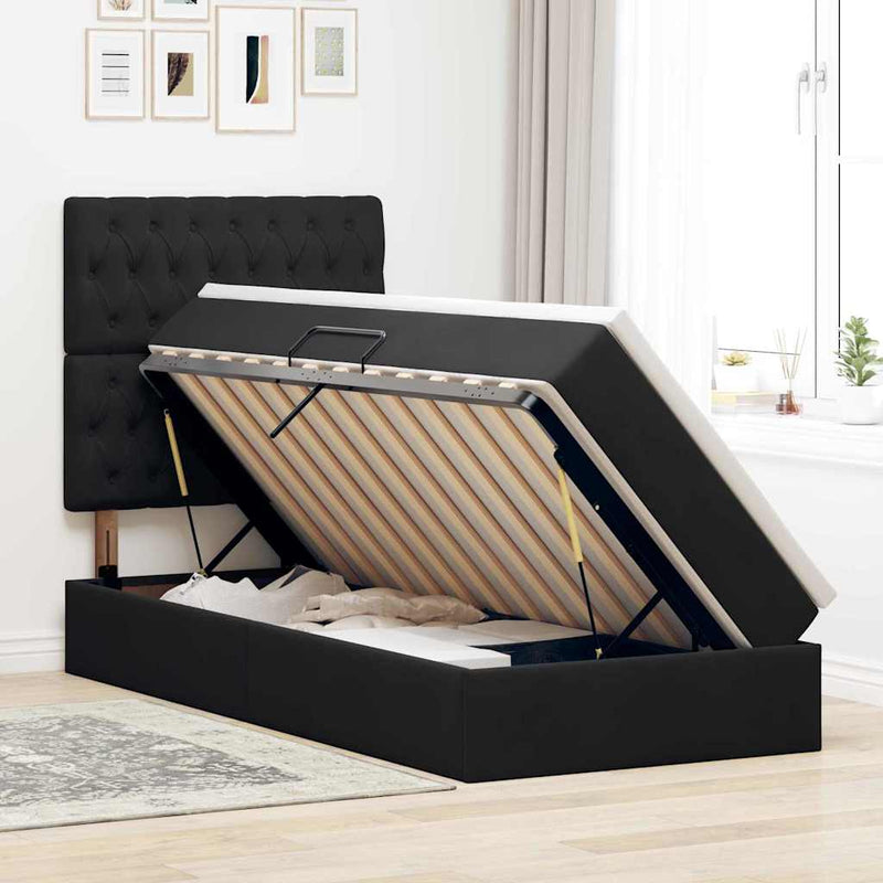 Pat cu LED și saltea Negru 90 x 190 cm Catifea