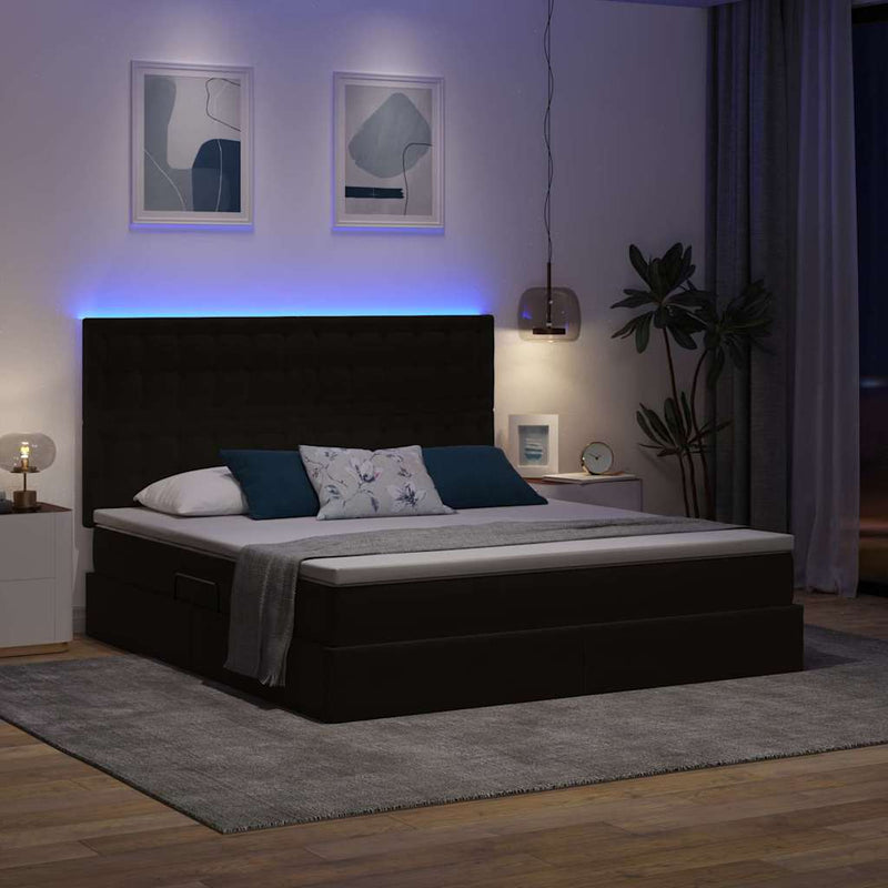 Pat cu LED și saltea Negru 160 x 200 cm Catifea