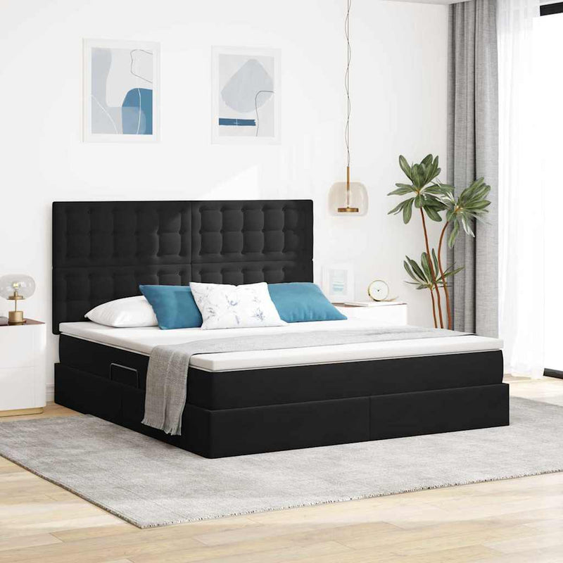 Pat cu LED și saltea Negru 160 x 200 cm Catifea