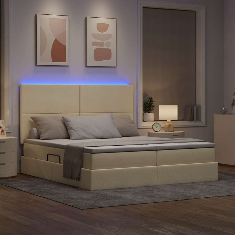 Pat cu LED și saltea Creme 200 x 200 cm Țesătură