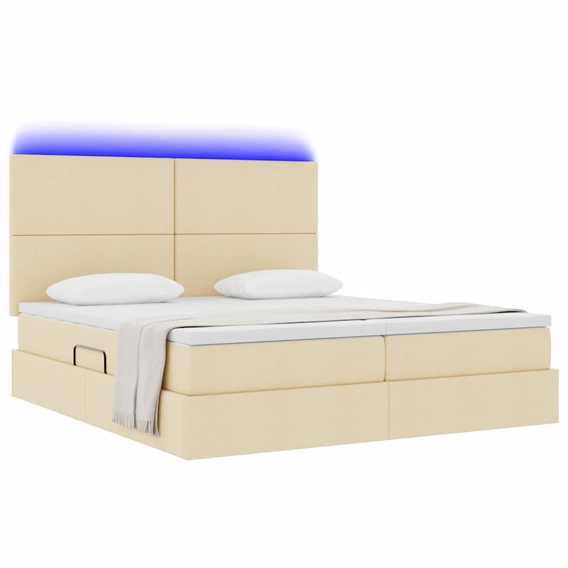 Pat cu LED și saltea Creme 200 x 200 cm Țesătură