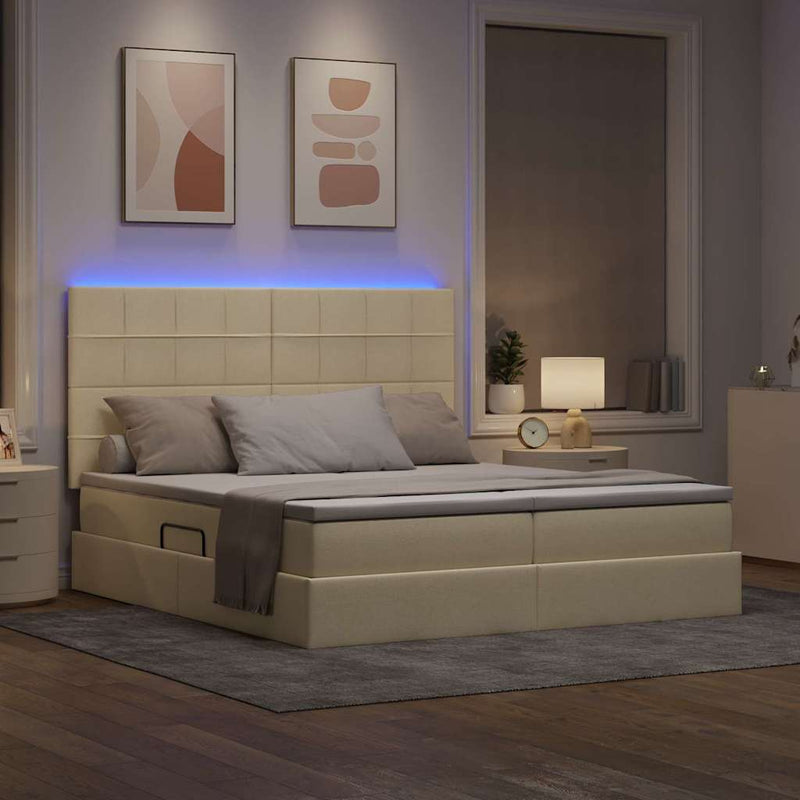 Pat cu LED și saltea Creme 180 x 200 cm Țesătură