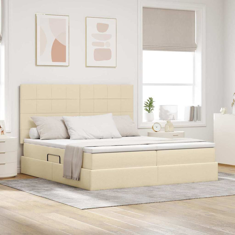 Pat cu LED și saltea Creme 180 x 200 cm Țesătură
