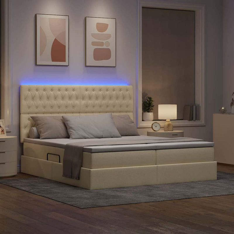 Pat cu LED și saltea Creme 200 x 200 cm Țesătură