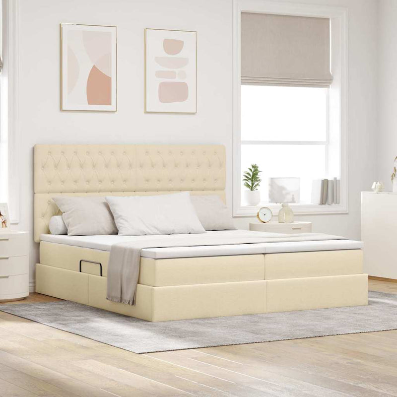 Pat cu LED și saltea Creme 200 x 200 cm Țesătură