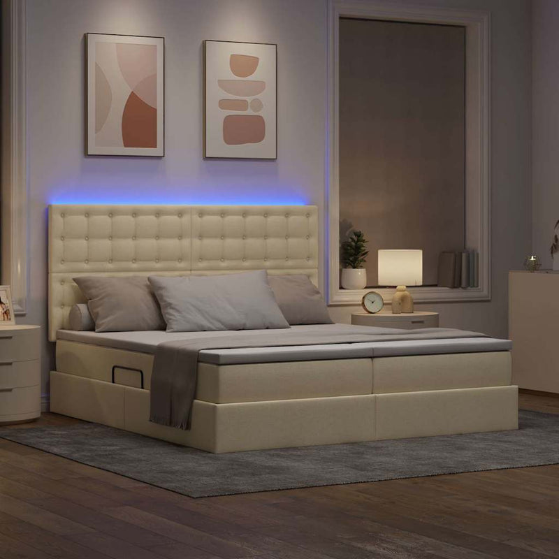 Pat cu LED și saltea Creme 180 x 200 cm Țesătură