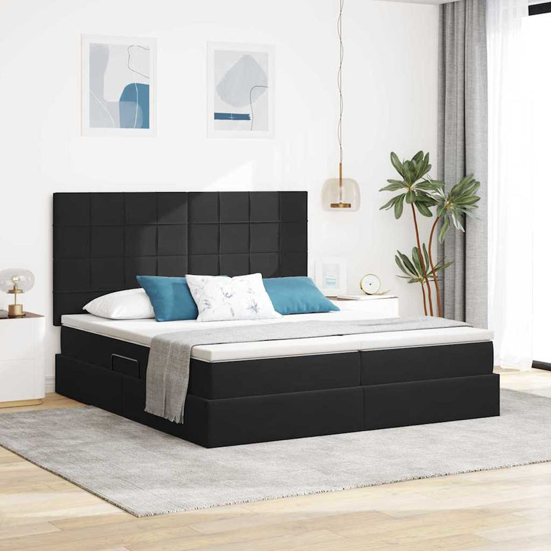 Pat cu LED și saltea Negru 180 x 200 cm Catifea