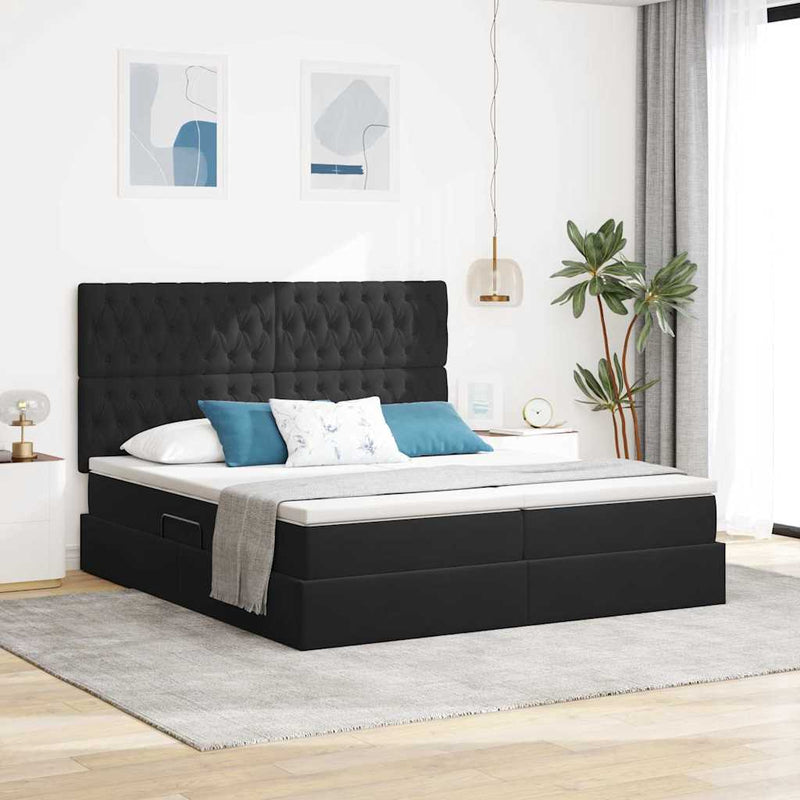 Pat cu LED și saltea Negru 200 x 200 cm Catifea