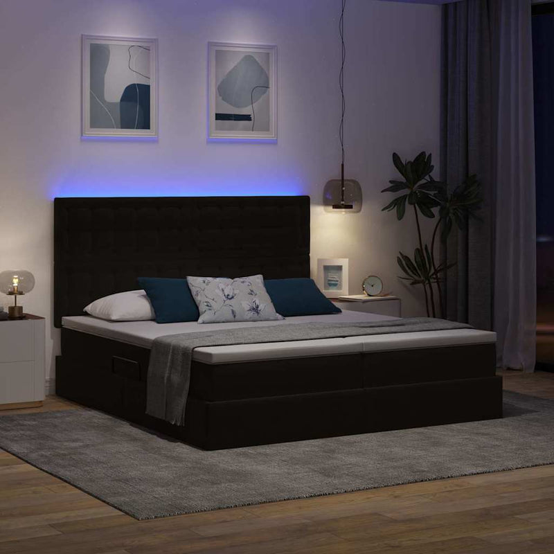 Pat cu LED și saltea Negru 180 x 200 cm Catifea