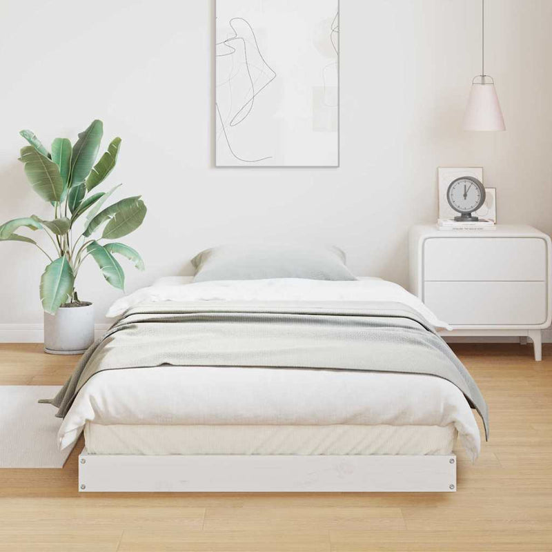 Cadru de pat la sol Alb 90 x 220 cm Lemn de pin masiv