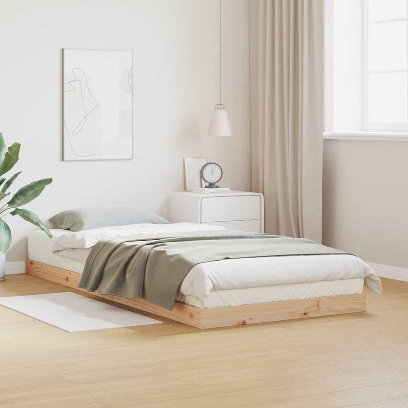 Cadru de pat la sol natural 100 x 220 cm Lemn de pin masiv