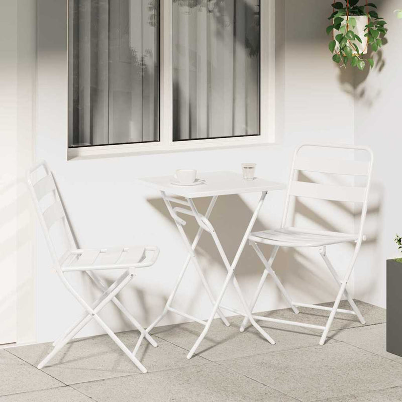 Set Bistro de Grădină 3 buc. Alb Oțel