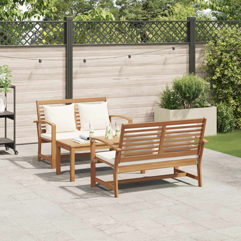 Set de canapele pentru grădină 3 buc. natural Lemn solid de tec