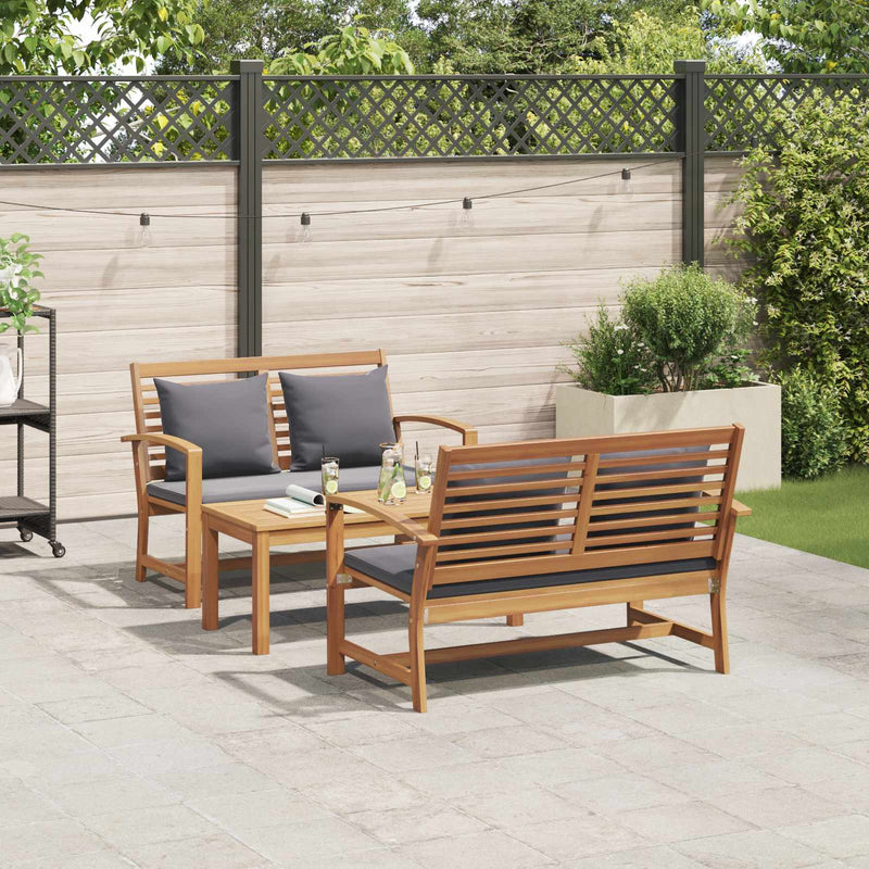 Set de canapele pentru grădină 3 buc. natural Lemn solid de tec