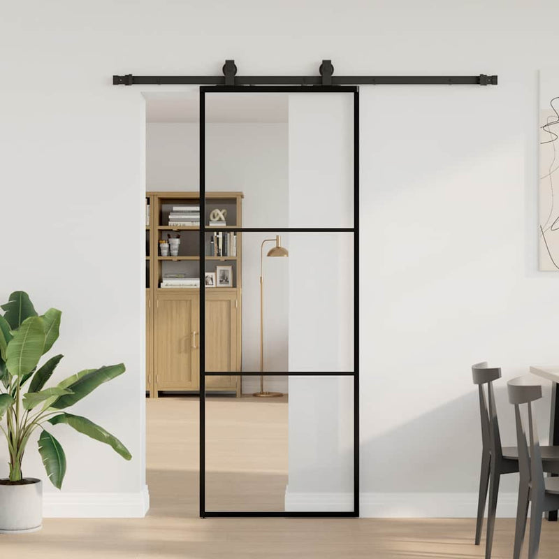 Ușă glisantă cu set de feronerie neagră 76x205 cm Sticlă ESG